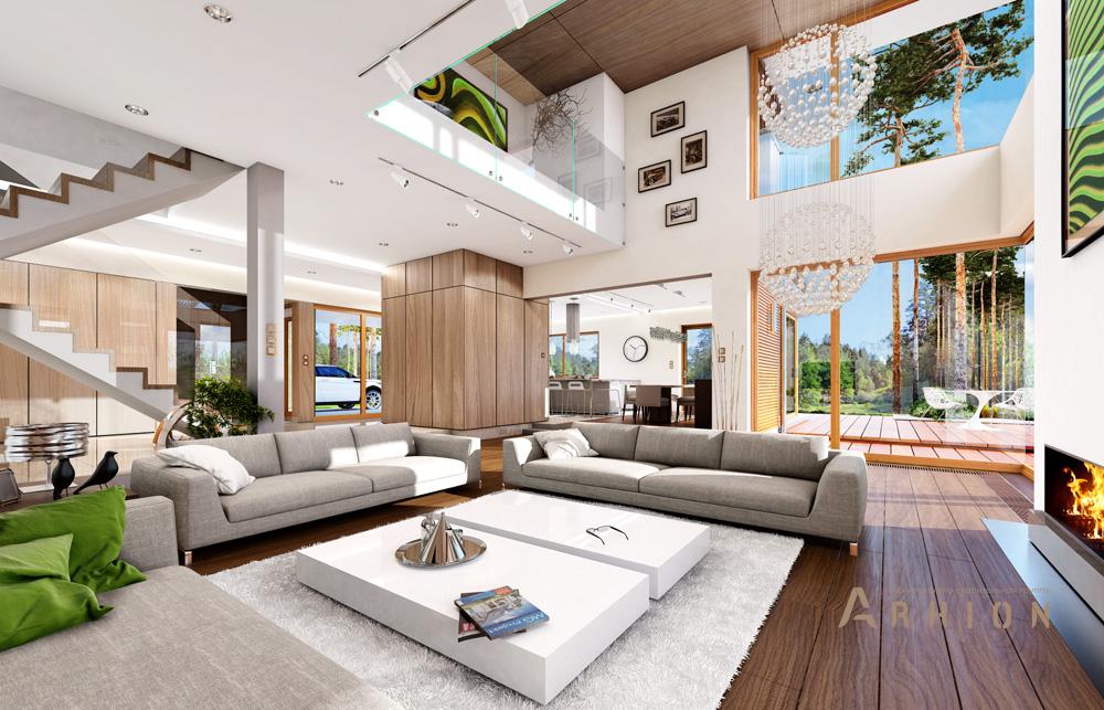 8. Проект двухэтажного дома в стиле Ллойда Райта (прерий) с многоскатной кровлей, mp-133, площадью - 432 кв c терассой, гаражом, вторым светом