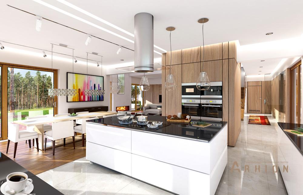 2. Проект двухэтажного дома в стиле Ллойда Райта (прерий) с многоскатной кровлей, mp-133, площадью - 432 кв c терассой, гаражом, вторым светом