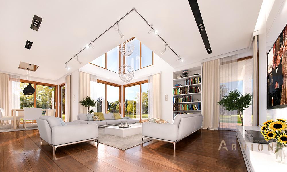 6. Проект двухэтажного дома в стиле Ллойда Райта (прерий) с многоскатной кровлей, mp-136, площадью - 250 кв c терассой, гаражом, вторым светом