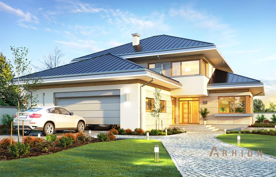 1. Проект двухэтажного дома в современном стиле с многоскатной кровлей, mp-137, площадью - 339 кв c терассой, гаражом, вторым светом