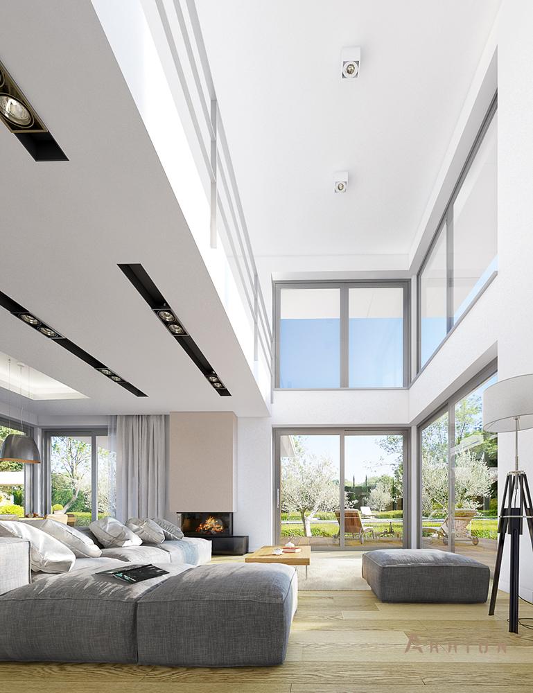 5. Проект двухэтажного дома в стиле Ллойда Райта (прерий) с четырехскатной, mp-140, площадью - 306 кв c гаражом