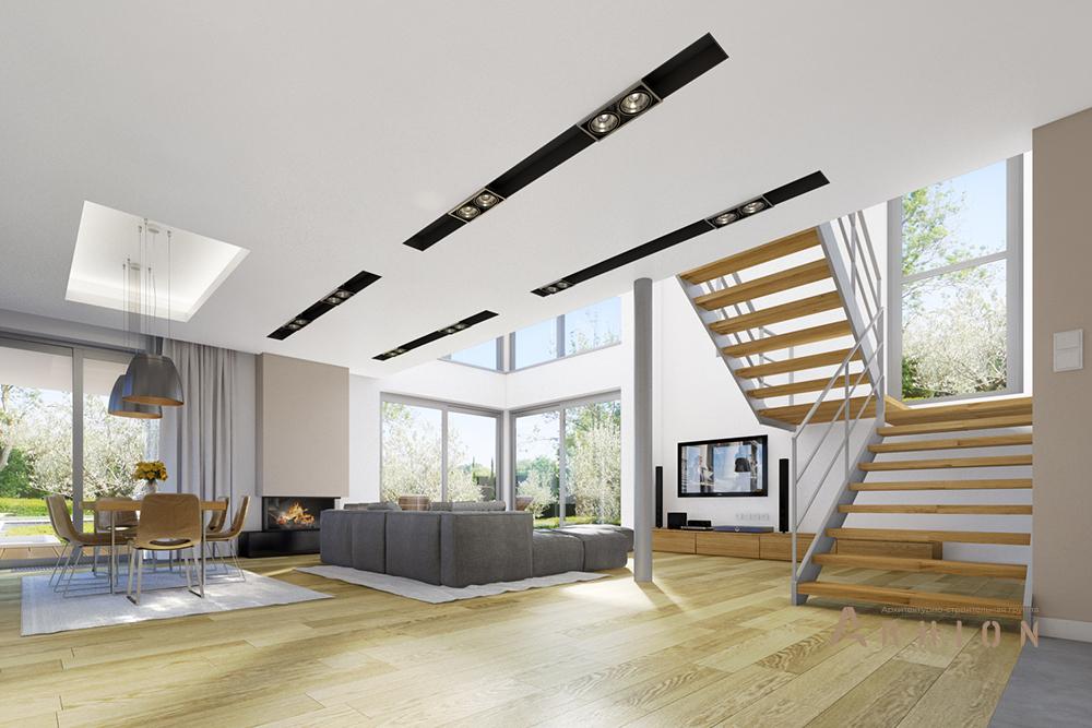 6. Проект двухэтажного дома в стиле Ллойда Райта (прерий) с четырехскатной, mp-140, площадью - 306 кв c гаражом