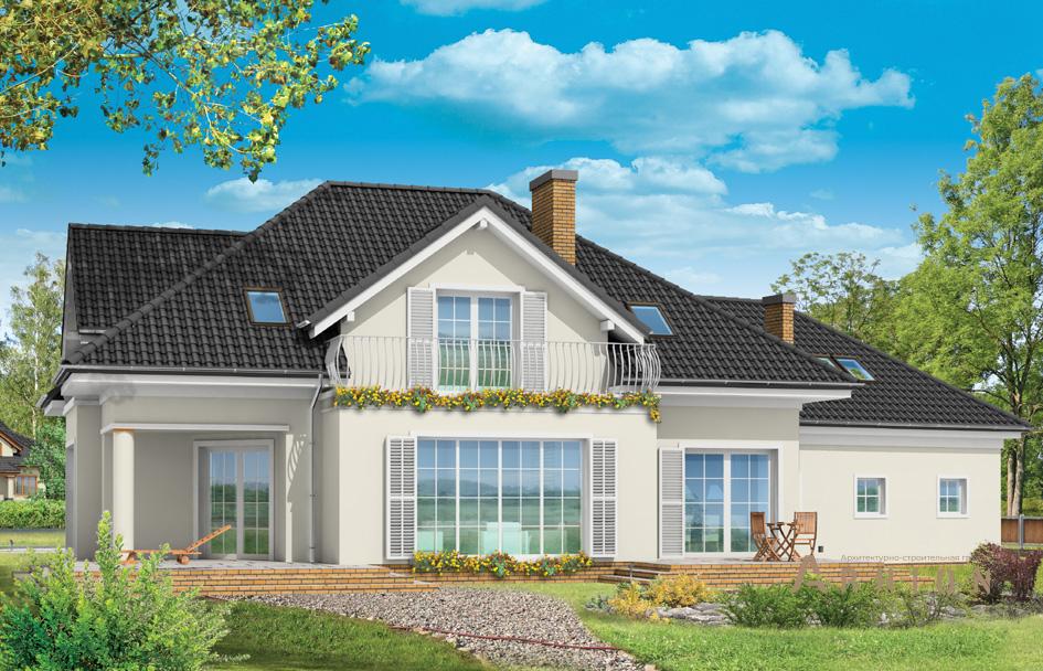 2. Проект одноэтажного дома в европейском стиле с многоскатной кровлей, mp-144, площадью - 378 кв c мансардой, терассой, балконом, гаражом, эркером