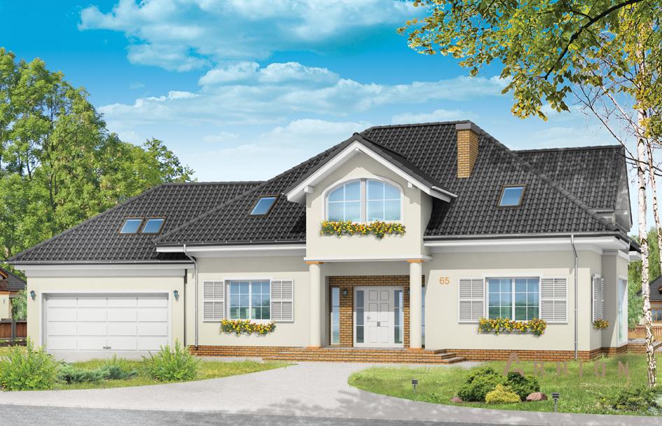 1. Проект одноэтажного дома в европейском стиле с многоскатной кровлей, mp-144, площадью - 378 кв c мансардой, терассой, балконом, гаражом, эркером