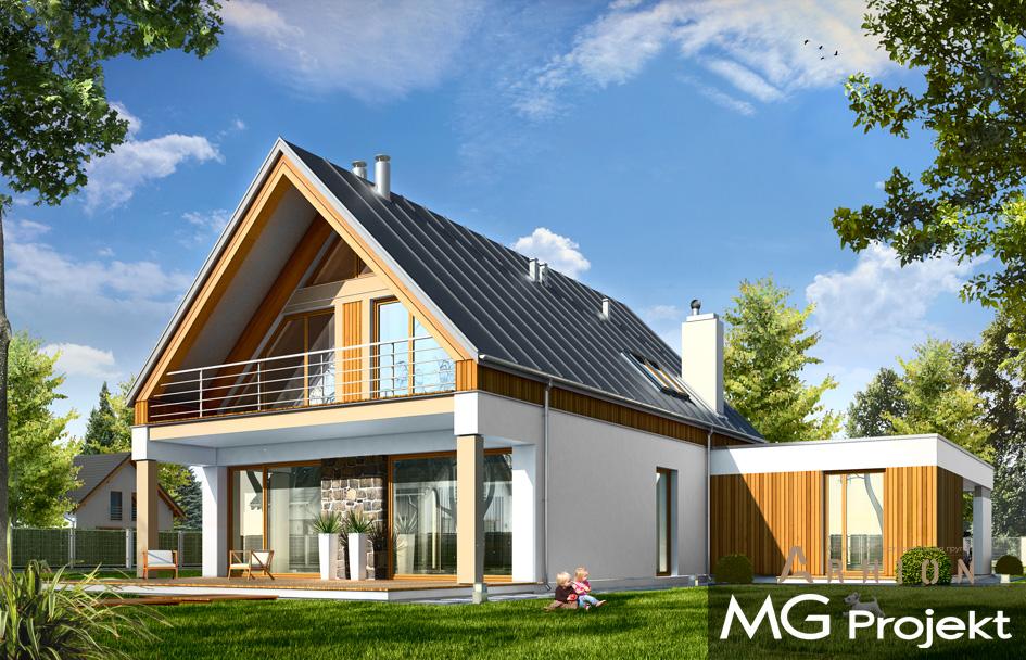 2. Проект одноэтажного дома в европейском стиле с двускатной кровлей, mp-148, площадью - 178 кв c мансардой, терассой, балконом, гаражом, вторым светом