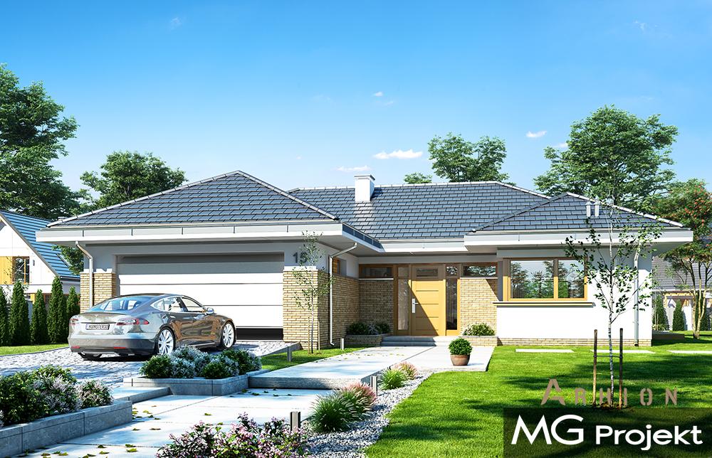 7. Проект одноэтажного дома в современном стиле с четырехскатной, mp-150, площадью - 230 кв c терассой, гаражом