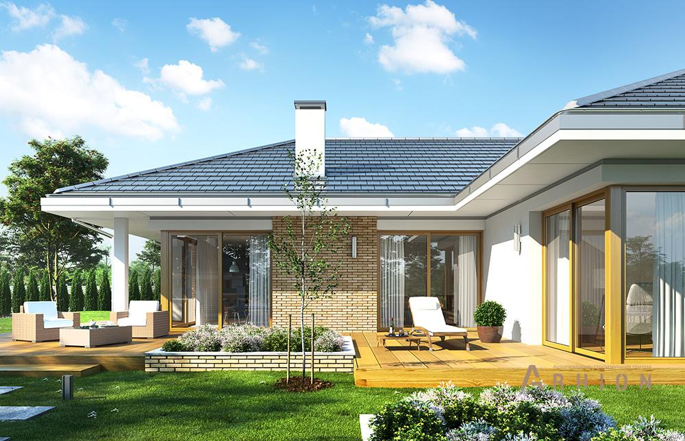 6. Проект одноэтажного дома в современном стиле с четырехскатной, mp-150, площадью - 230 кв c терассой, гаражом