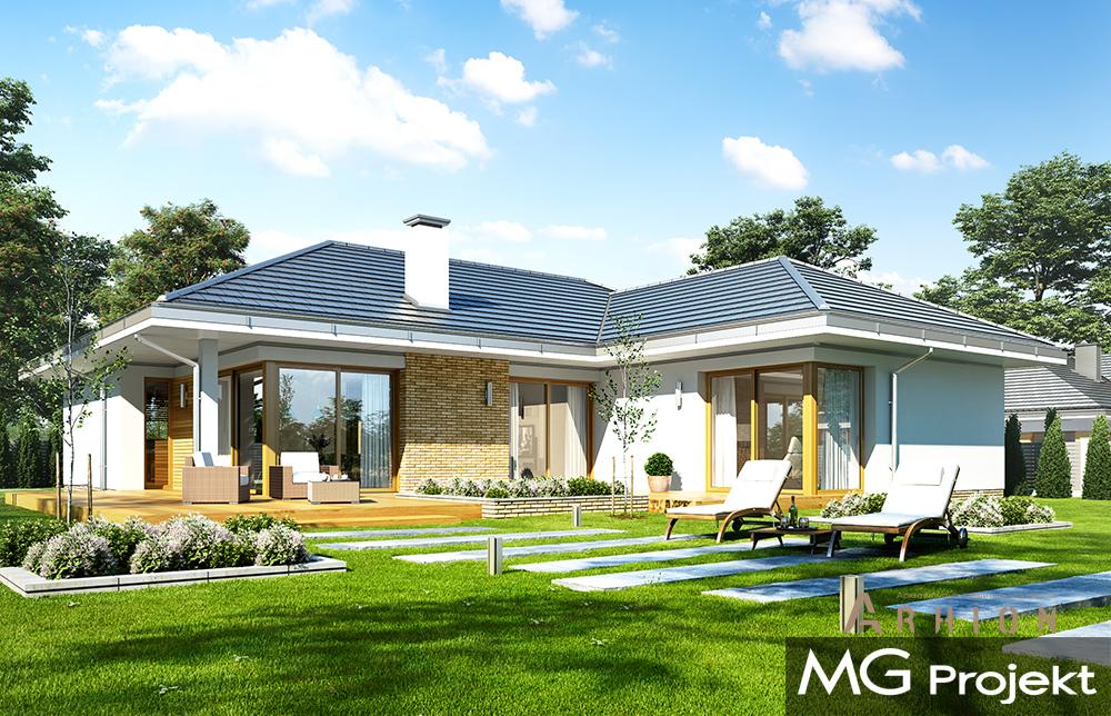 3. Проект одноэтажного дома в современном стиле с четырехскатной, mp-150, площадью - 230 кв c терассой, гаражом