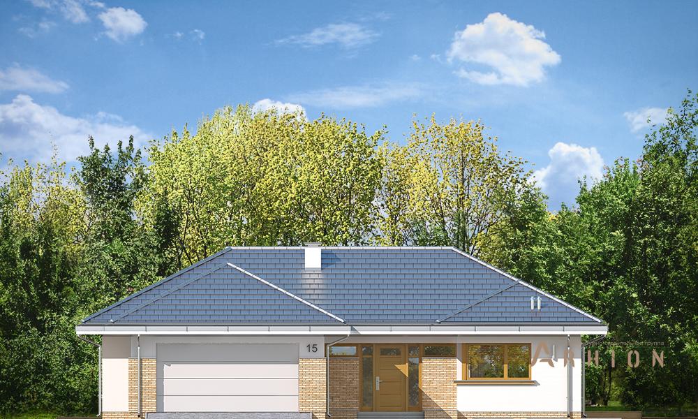 11. Проект одноэтажного дома в современном стиле с четырехскатной, mp-150, площадью - 230 кв c терассой, гаражом