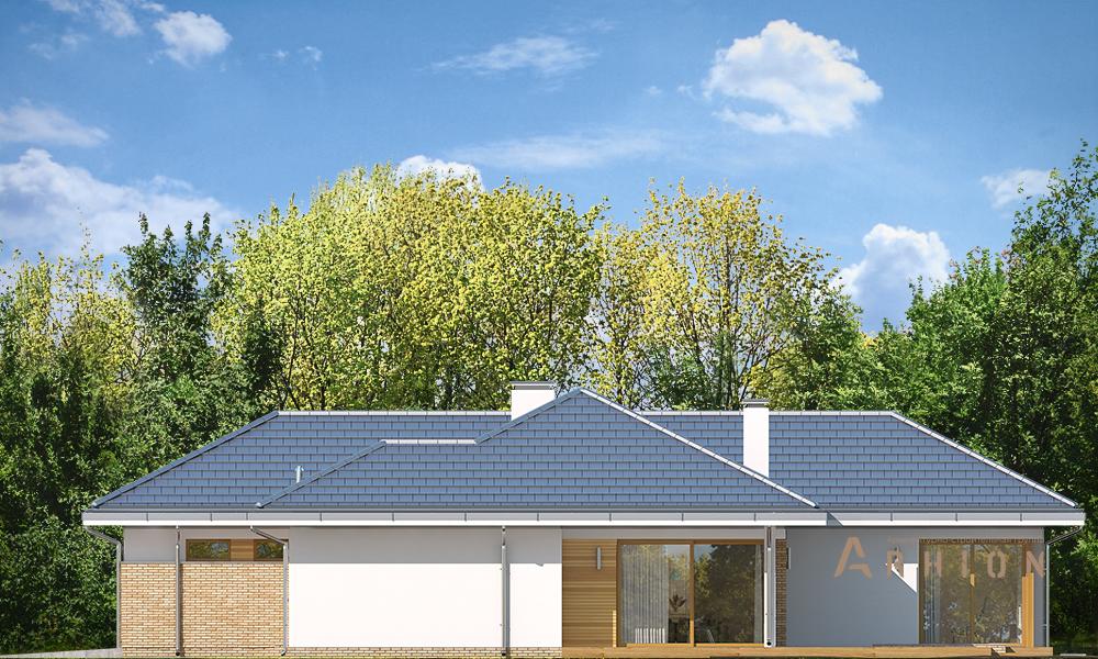 8. Проект одноэтажного дома в современном стиле с четырехскатной, mp-150, площадью - 230 кв c терассой, гаражом