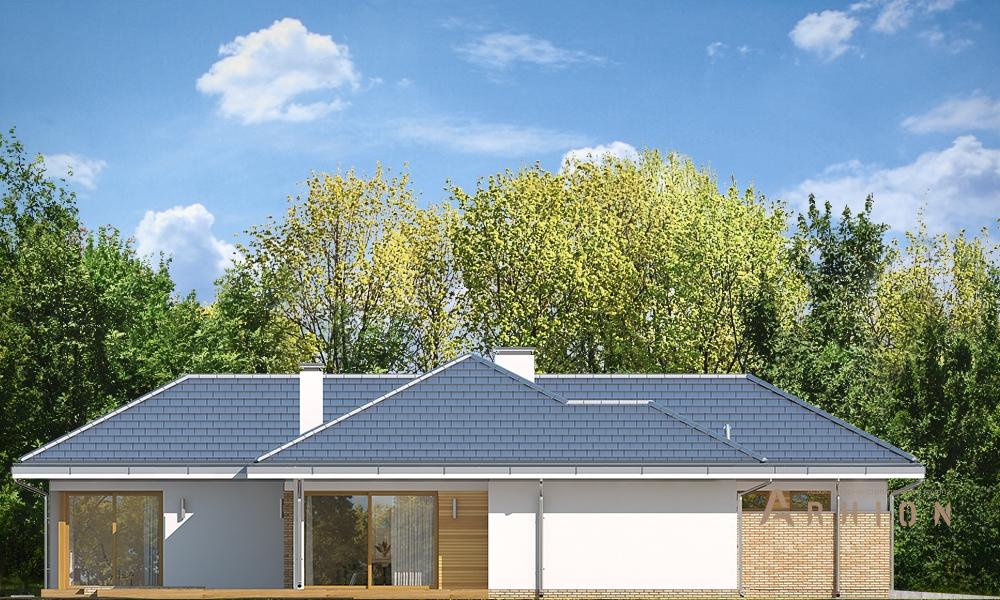 9. Проект одноэтажного дома в современном стиле с четырехскатной, mp-150, площадью - 230 кв c терассой, гаражом