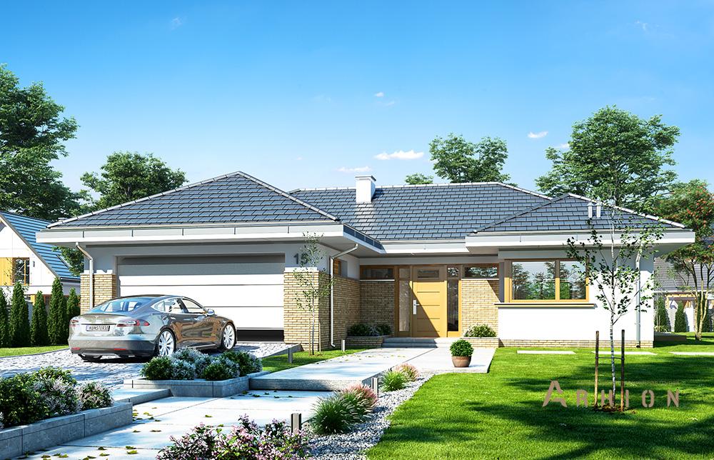 1. Проект одноэтажного дома в современном стиле с четырехскатной, mp-150, площадью - 230 кв c терассой, гаражом