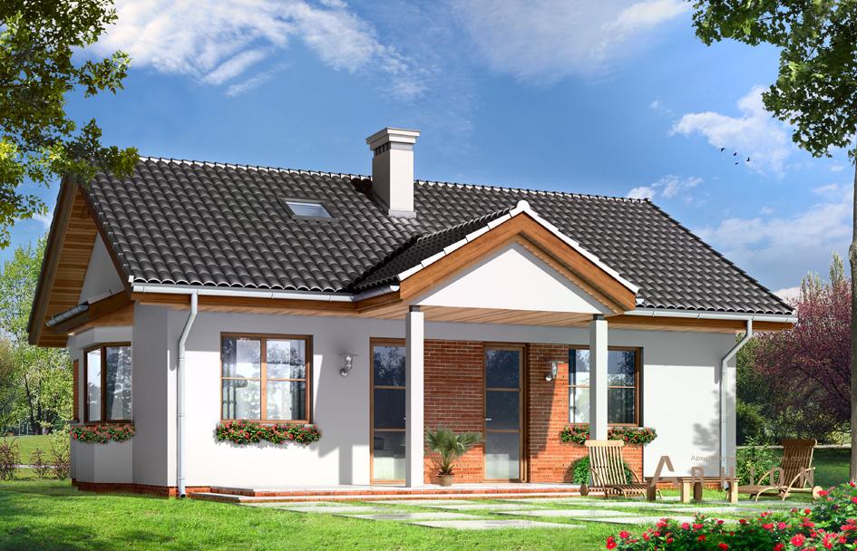 2. Проект одноэтажного дома в европейском стиле с двускатной кровлей, mp-154, площадью - 121 кв c терассой, эркером