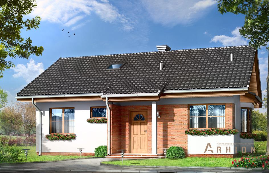 1. Проект одноэтажного дома в европейском стиле с двускатной кровлей, mp-154, площадью - 121 кв c терассой, эркером