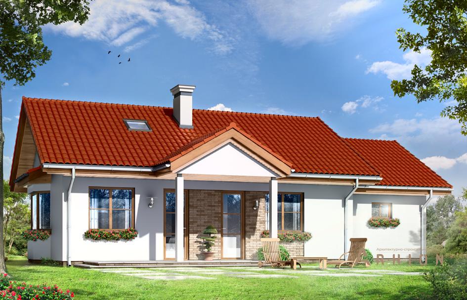 7. Проект одноэтажного дома в финском стиле с двускатной кровлей, mp-155, площадью - 108 кв c мансардой, терассой, гаражом, эркером