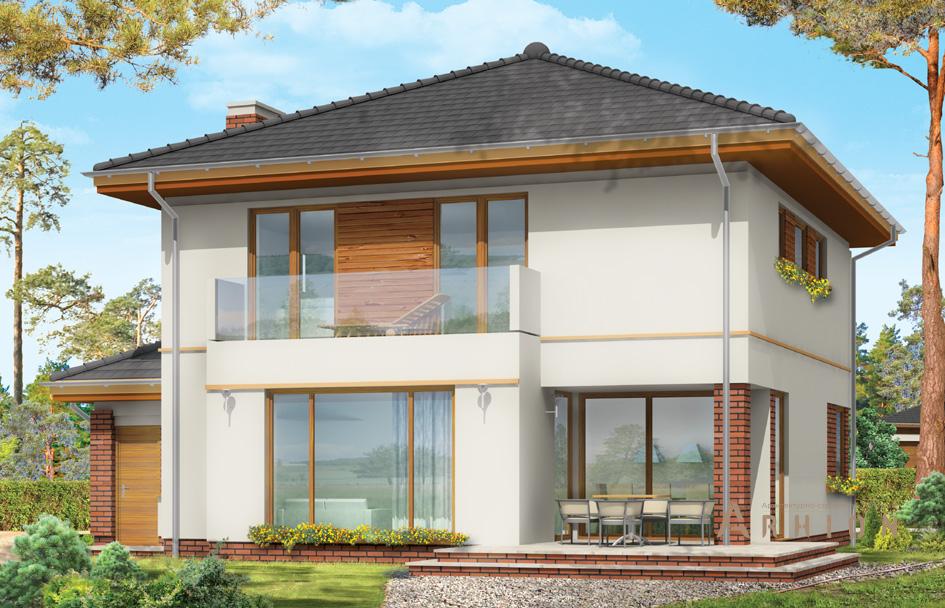 2. Проект двухэтажного дома в европейском стиле с четырехскатной, mp-162, площадью - 228 кв c терассой, балконом, гаражом