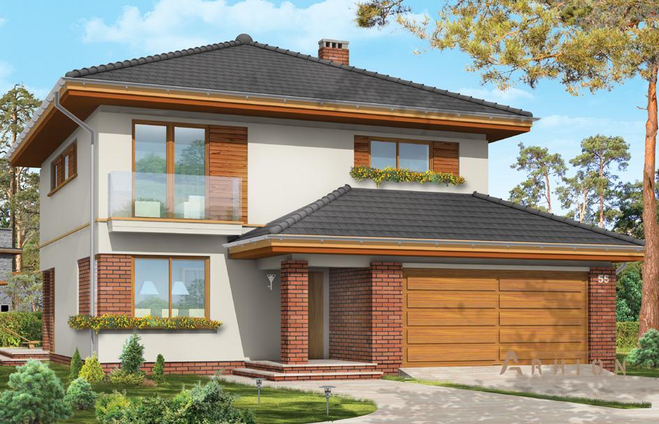 1. Проект двухэтажного дома в европейском стиле с четырехскатной, mp-162, площадью - 228 кв c терассой, балконом, гаражом