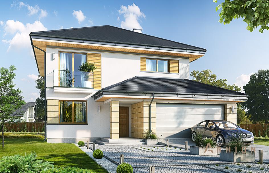 1. Проект двухэтажного дома в современном стиле с четырехскатной, mp-167, площадью - 224 кв c терассой, балконом, гаражом