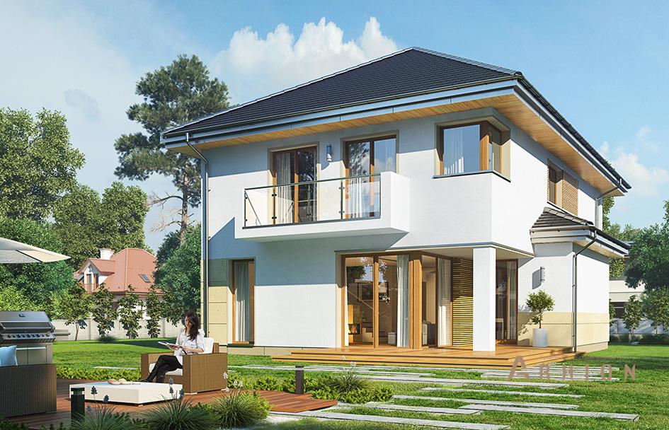 3. Проект двухэтажного дома в современном стиле с четырехскатной, mp-184, площадью - 233 кв c терассой, балконом, гаражом