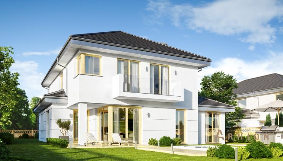 4. Проект двухэтажного дома в современном стиле с четырехскатной, mp-185, площадью - 276 кв c терассой, балконом, гаражом