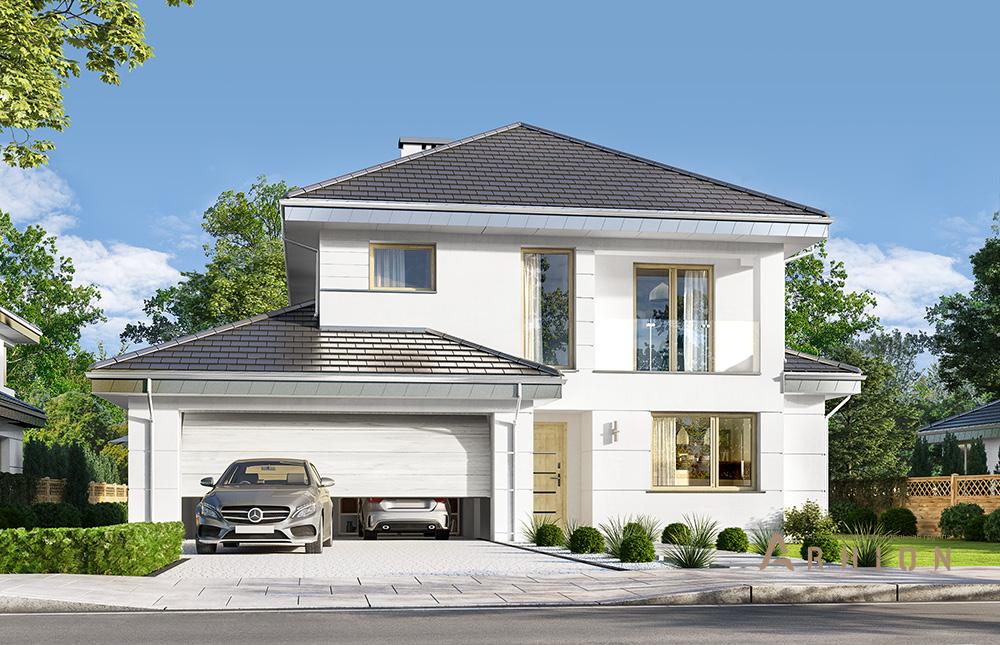 6. Проект двухэтажного дома в современном стиле с четырехскатной, mp-185, площадью - 276 кв c мансардой, терассой, балконом, гаражом