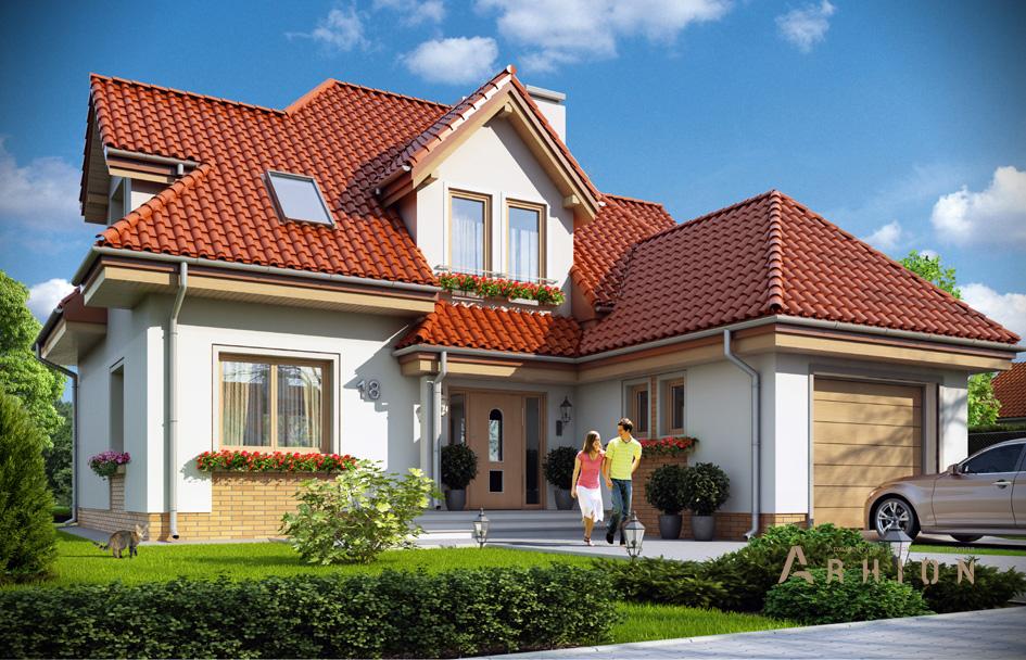 1. Проект одноэтажного дома в европейском стиле с многоскатной кровлей, mp-190, площадью - 195 кв c мансардой, терассой, балконом, гаражом