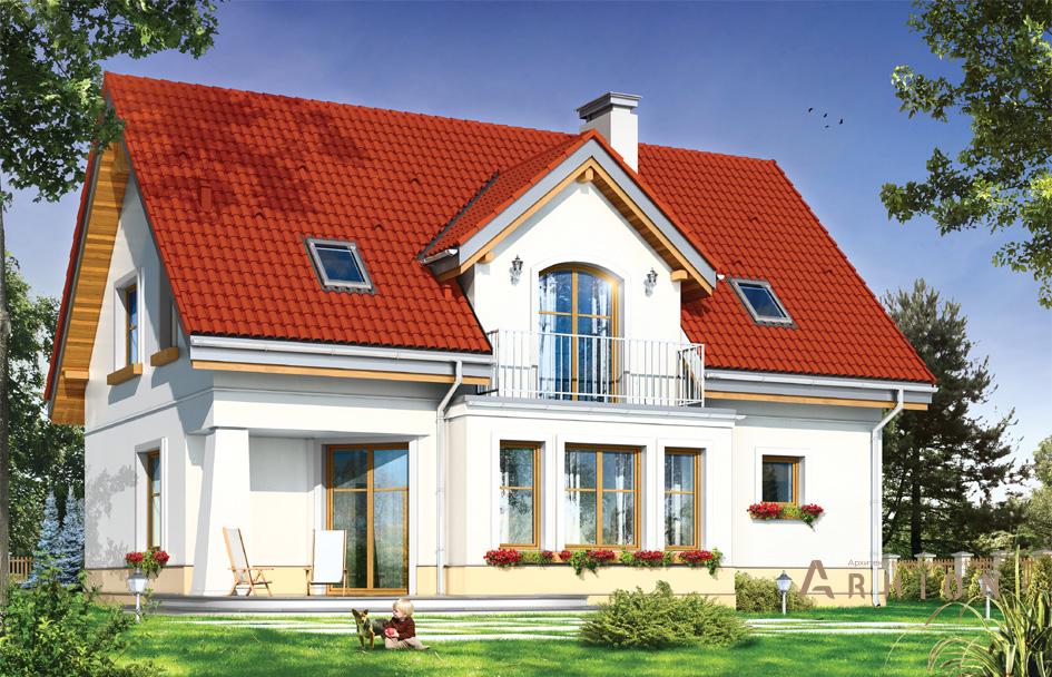 2. Проект одноэтажного дома в европейском стиле с двускатной кровлей, mp-191, площадью - 192 кв c мансардой, терассой, балконом, гаражом