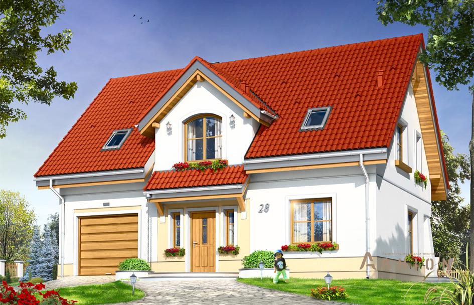 1. Проект одноэтажного дома в европейском стиле с двускатной кровлей, mp-191, площадью - 192 кв c мансардой, терассой, балконом, гаражом