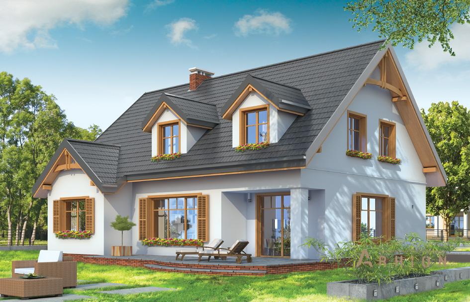 2. Проект одноэтажного дома в прованском стиле с двускатной кровлей, mp-197, площадью - 238 кв c мансардой, терассой, гаражом