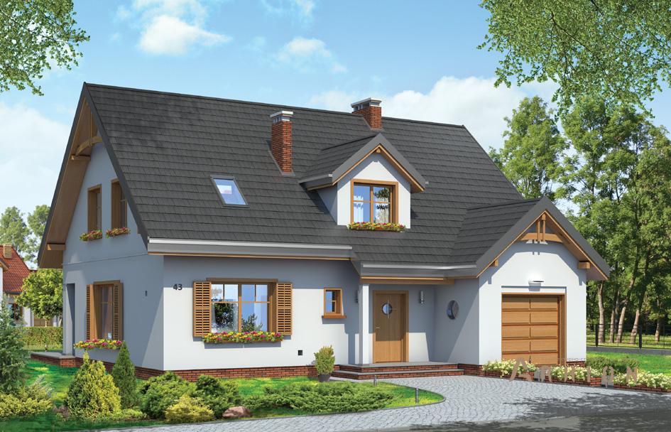 1. Проект одноэтажного дома в прованском стиле с двускатной кровлей, mp-197, площадью - 238 кв c мансардой, терассой, гаражом