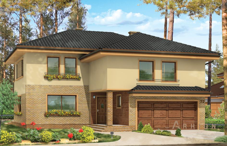 1. Проект двухэтажного дома в прованском стиле с многоскатной кровлей, mp-198, площадью - 324 кв c терассой, гаражом