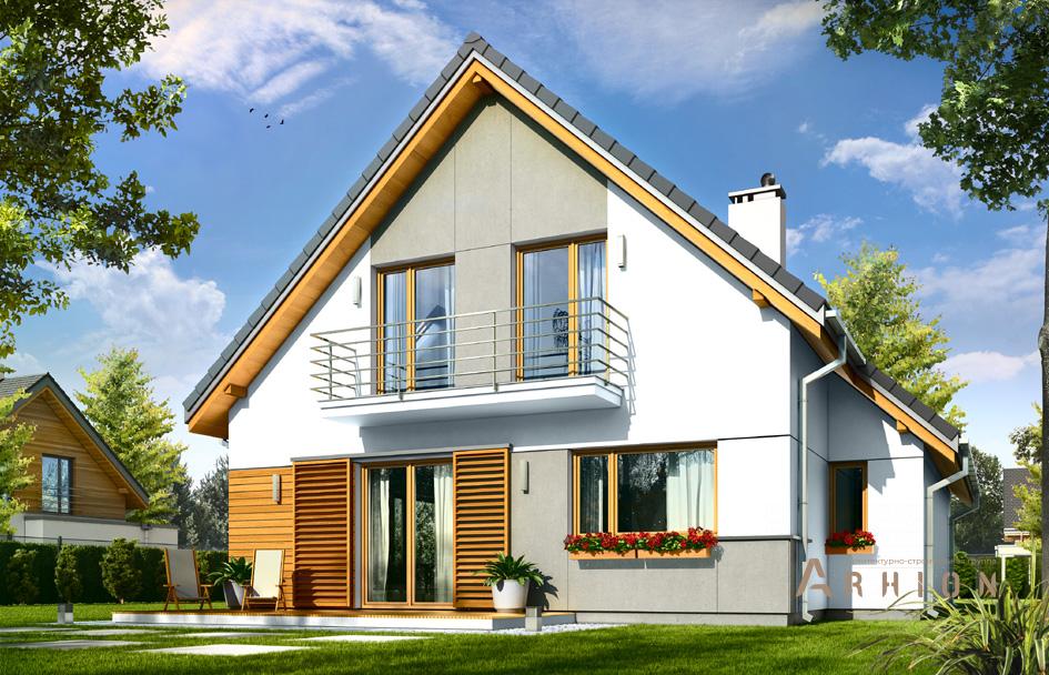 6. Проект одноэтажного дома в финском стиле с двускатной кровлей, mp-202, площадью - 172 кв c мансардой, терассой, балконом, гаражом