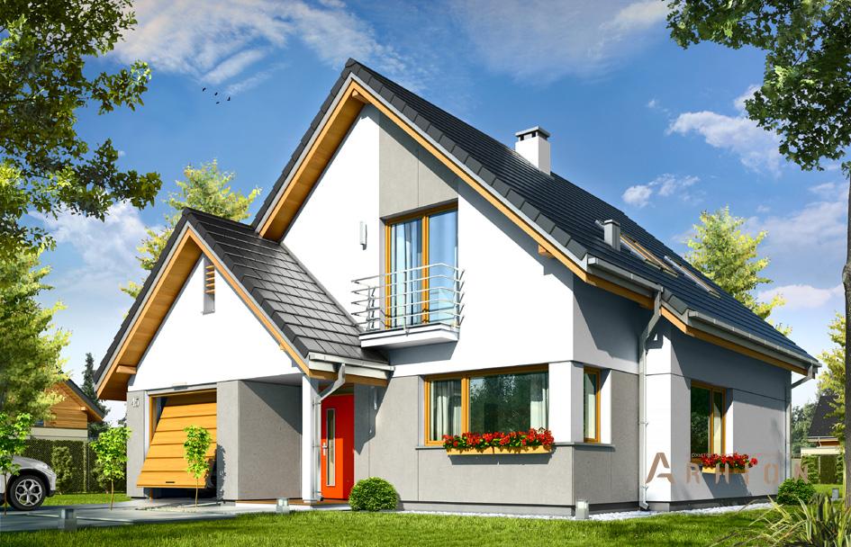 5. Проект одноэтажного дома в финском стиле с двускатной кровлей, mp-202, площадью - 172 кв c мансардой, терассой, балконом, гаражом