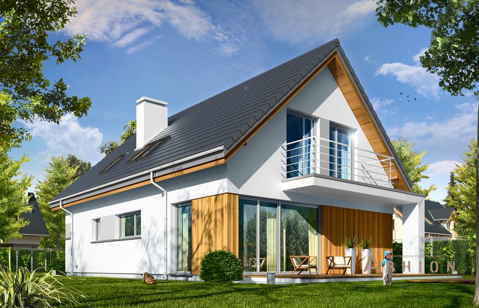 2. Проект одноэтажного дома в европейском стиле с двускатной кровлей, mp-204, площадью - 180 кв c мансардой, терассой, балконом, гаражом