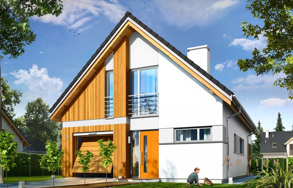 3. Проект одноэтажного дома в европейском стиле с двускатной кровлей, mp-204, площадью - 180 кв c мансардой, терассой, балконом, гаражом