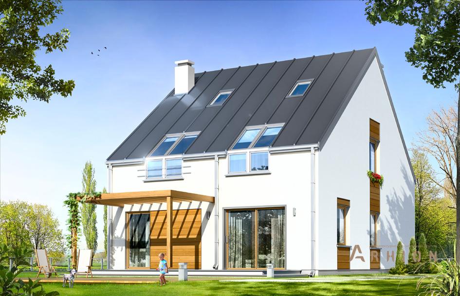 2. Проект одноэтажного дома в стиле барн с двускатной кровлей, mp-205, площадью - 206 кв c мансардой, терассой, гаражом