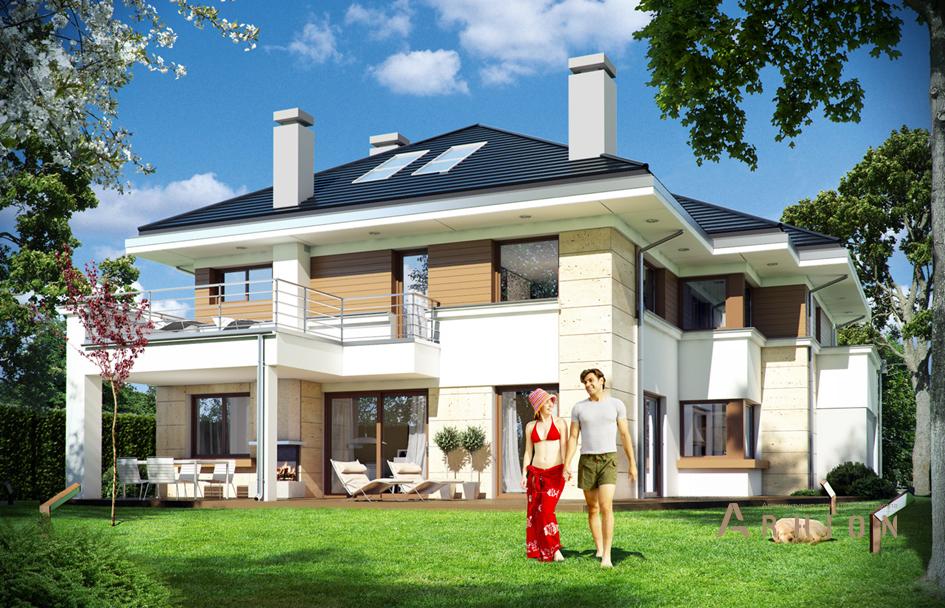 6. Проект двухэтажного дома в современном стиле с многоскатной кровлей, mp-206, площадью - 378 кв c мансардой, терассой, гаражом