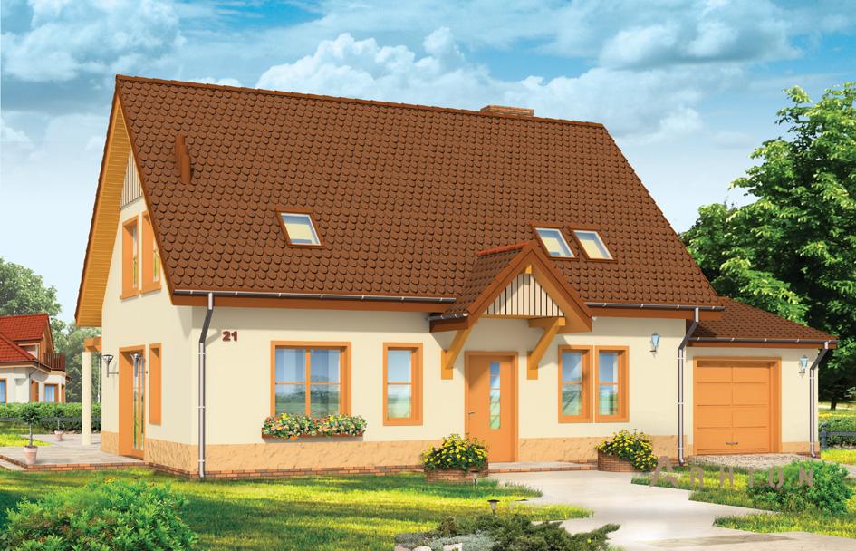 1. Проект одноэтажного дома в европейском стиле с двускатной кровлей, mp-208, площадью - 198 кв c мансардой, терассой, гаражом