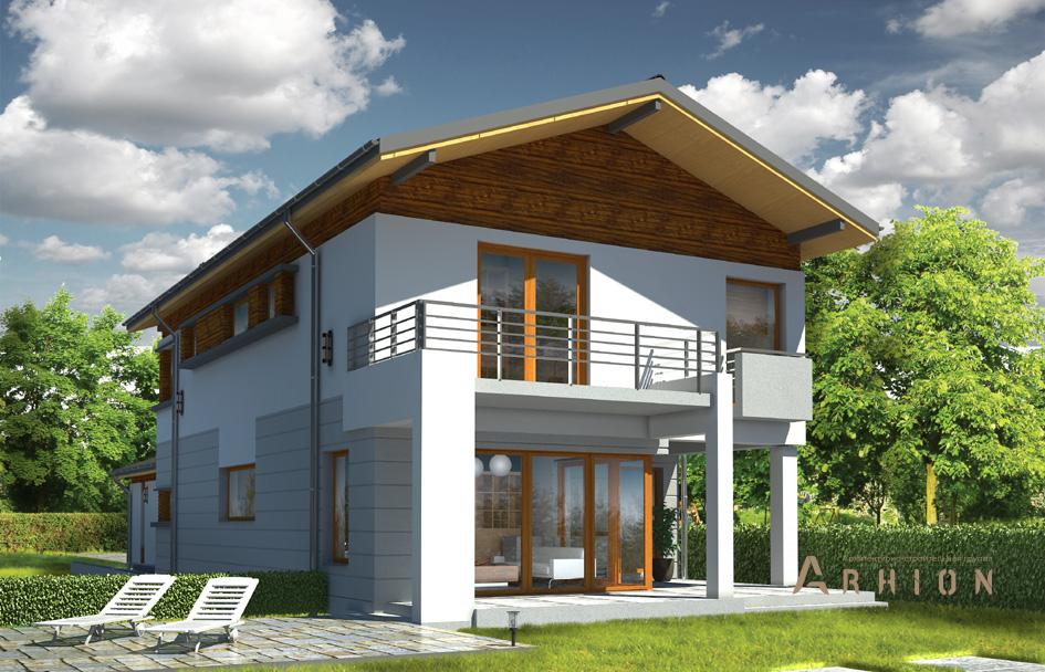2. Проект двухэтажного дома в современном стиле с двускатной кровлей, mp-210, площадью - 306 кв c терассой, балконом, гаражом
