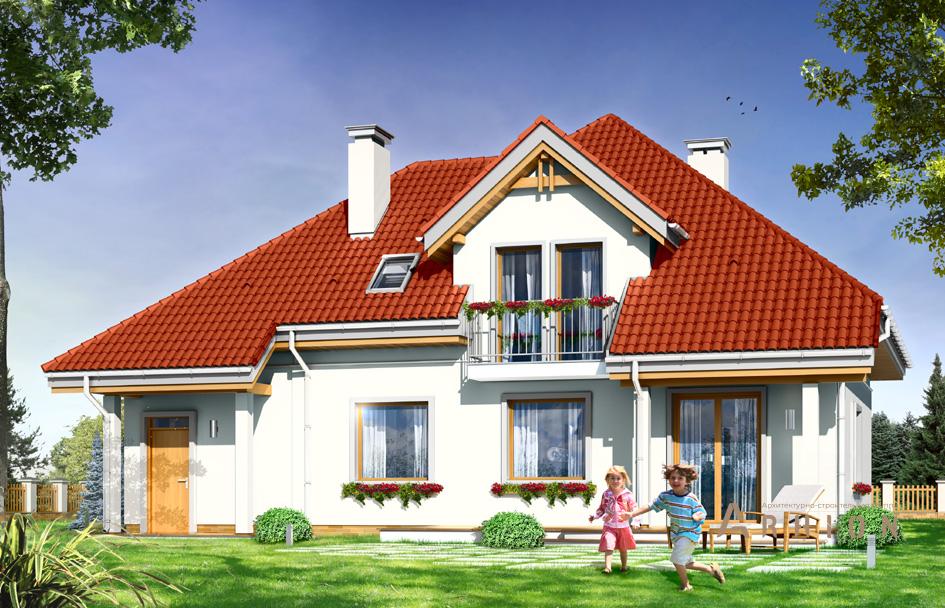 2. Проект одноэтажного дома в европейском стиле с многоскатной кровлей, mp-211, площадью - 235 кв c мансардой, терассой, балконом, гаражом