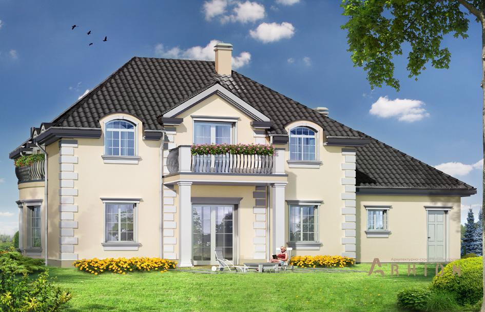 5. Проект одноэтажного дома в классическом стиле с многоскатной кровлей, mp-215, площадью - 314 кв c мансардой, терассой, балконом, гаражом, эркером, вторым светом