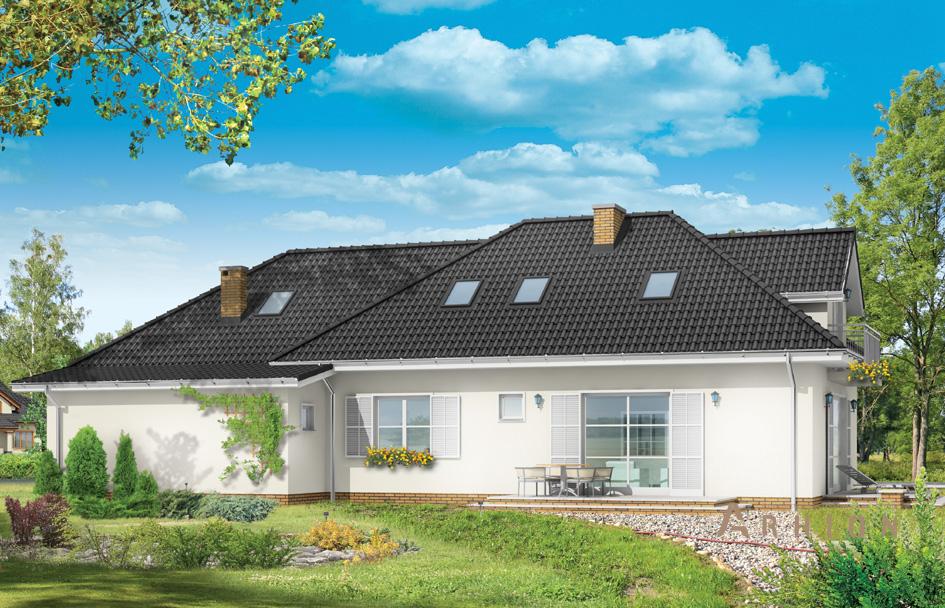 2. Проект одноэтажного дома в прованском стиле с многоскатной кровлей, mp-219, площадью - 225 кв c мансардой, терассой, балконом, гаражом