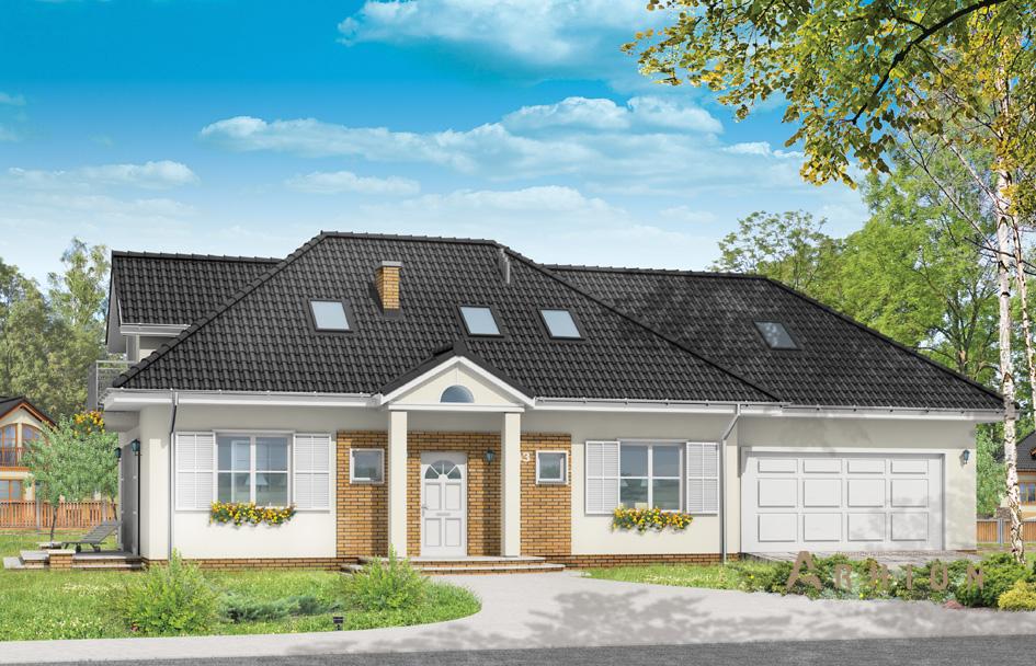 1. Проект одноэтажного дома в прованском стиле с многоскатной кровлей, mp-219, площадью - 225 кв c мансардой, терассой, балконом, гаражом