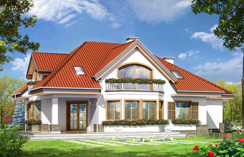 2. Проект одноэтажного дома в прованском стиле с многоскатной кровлей, mp-225, площадью - 315 кв c мансардой, терассой, балконом, гаражом, эркером