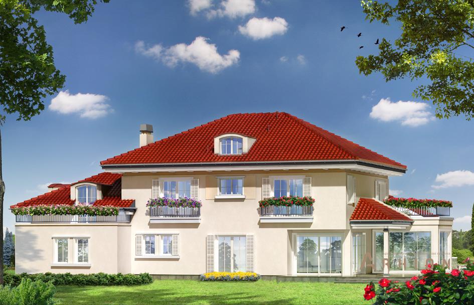 3. Проект двухэтажного дома в современном стиле с четырехскатной, mp-227, площадью - 438 кв c мансардой, терассой, гаражом, вторым светом