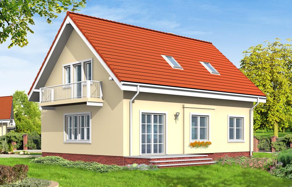 2. Проект одноэтажного дома в европейском стиле с двускатной кровлей, mp-228, площадью - 199 кв c цокольным этажом, мансардой, балконом