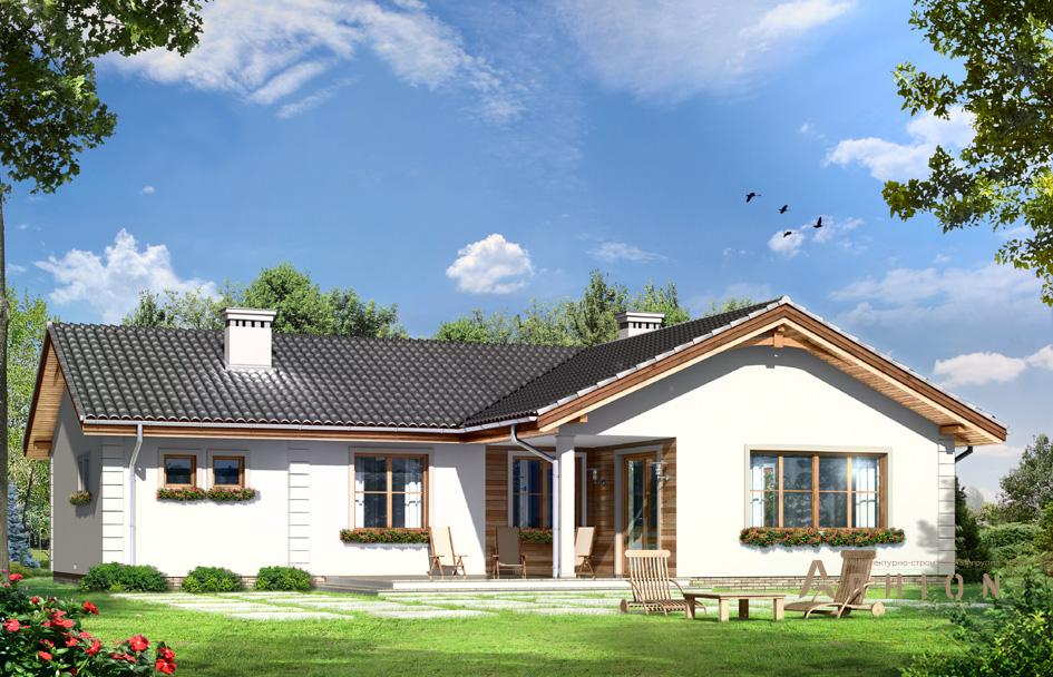 2. Проект одноэтажного дома в европейском стиле с двускатной кровлей, mp-231, площадью - 152 кв c терассой, гаражом