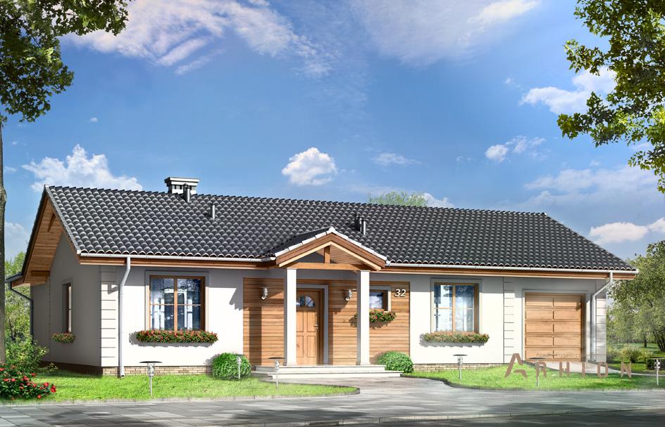 1. Проект одноэтажного дома в европейском стиле с двускатной кровлей, mp-231, площадью - 152 кв c терассой, гаражом