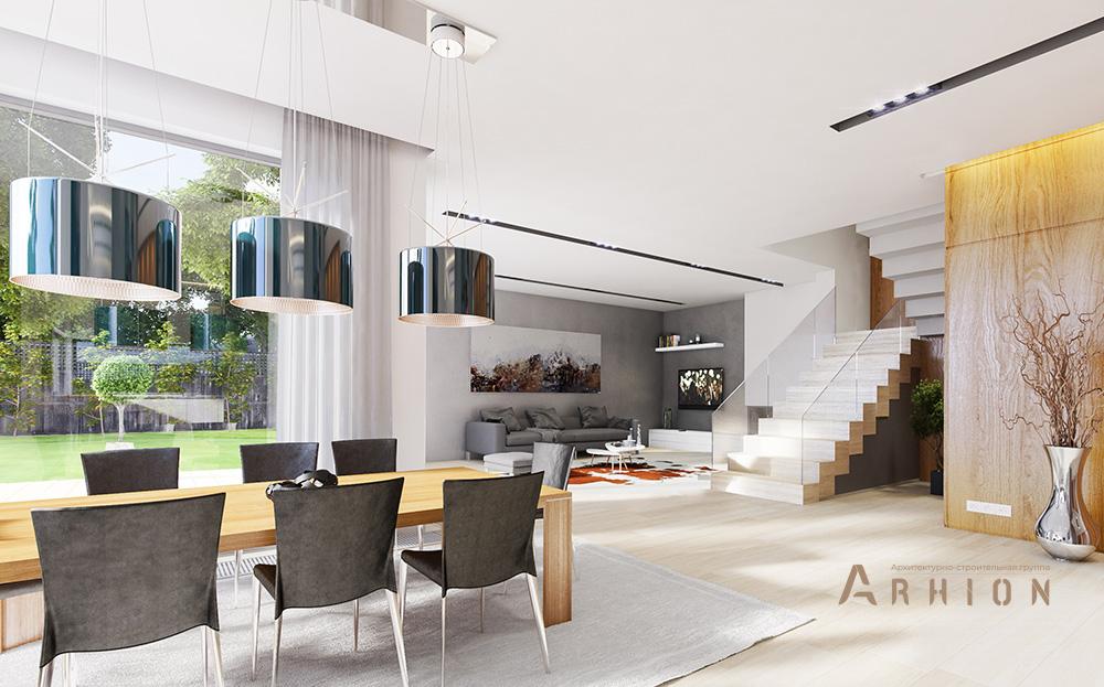 7. Проект двухэтажного дома в стиле Ллойда Райта (прерий) с четырехскатной, mp-235, площадью - 254 кв c терассой, балконом, гаражом