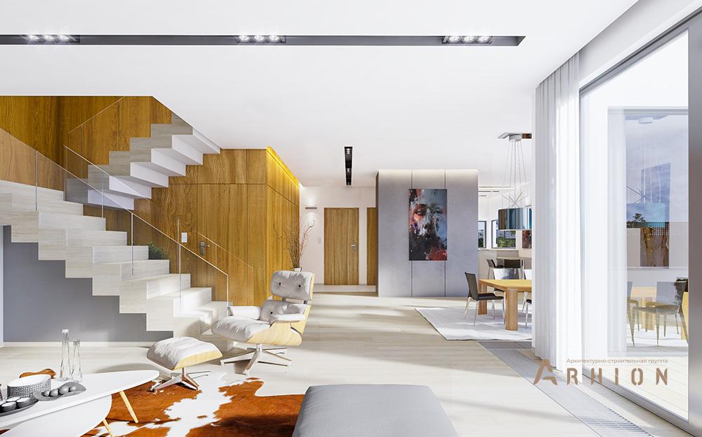 2. Проект двухэтажного дома в стиле Ллойда Райта (прерий) с четырехскатной, mp-235, площадью - 254 кв c терассой, балконом, гаражом